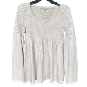 KNITTED & KNOTTED Anthropologie Babydoll Bell Sleeve Peplum Sweater Cottage Sz S